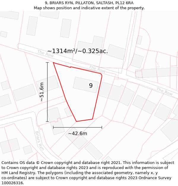 9, BRIARS RYN, PILLATON, SALTASH, PL12 6RA: Plot and title map