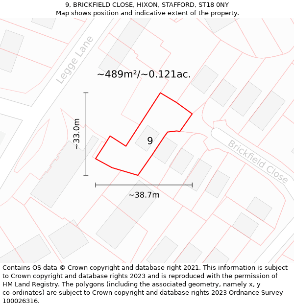 9, BRICKFIELD CLOSE, HIXON, STAFFORD, ST18 0NY: Plot and title map