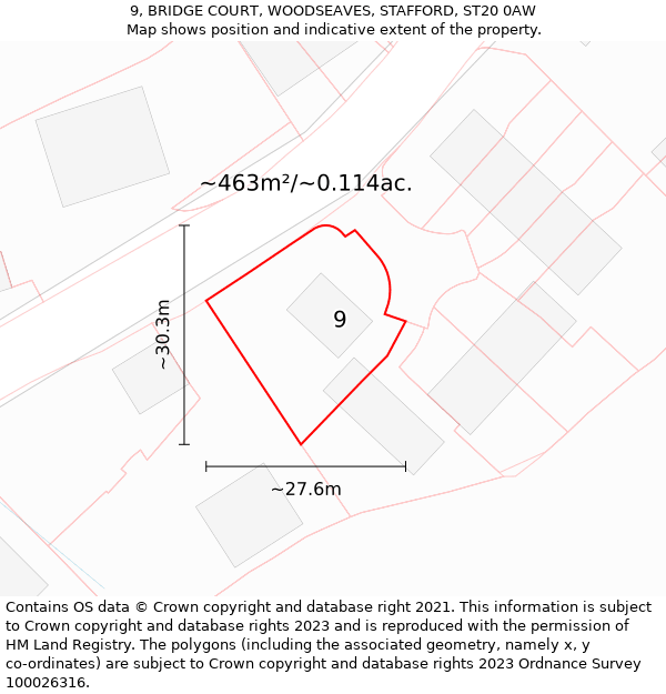 9, BRIDGE COURT, WOODSEAVES, STAFFORD, ST20 0AW: Plot and title map