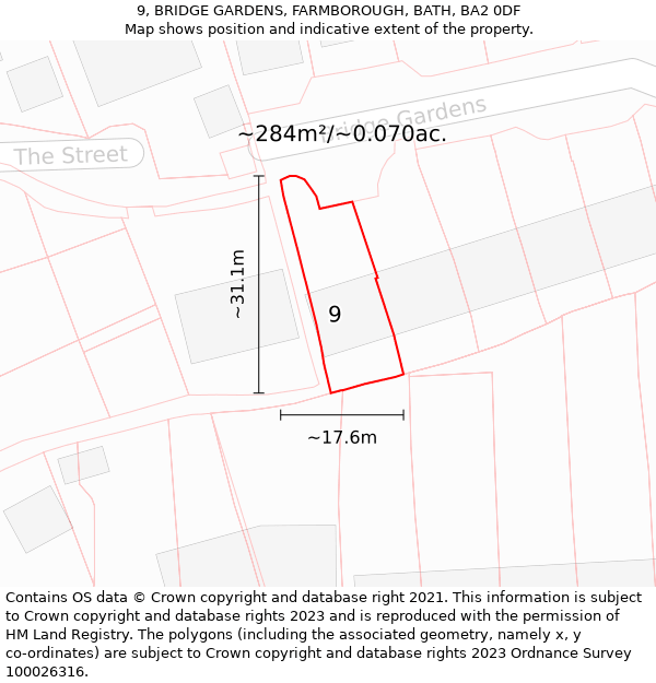 9, BRIDGE GARDENS, FARMBOROUGH, BATH, BA2 0DF: Plot and title map