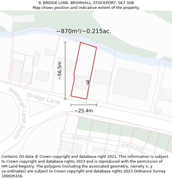 9, BRIDGE LANE, BRAMHALL, STOCKPORT, SK7 3AB: Plot and title map