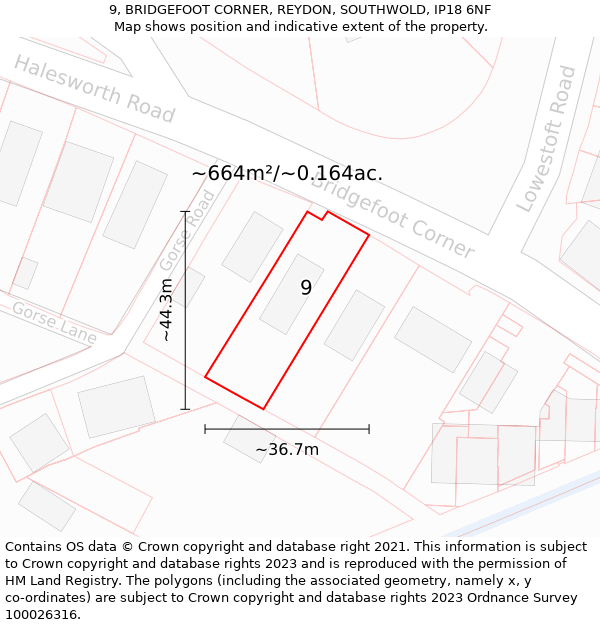 9, BRIDGEFOOT CORNER, REYDON, SOUTHWOLD, IP18 6NF: Plot and title map