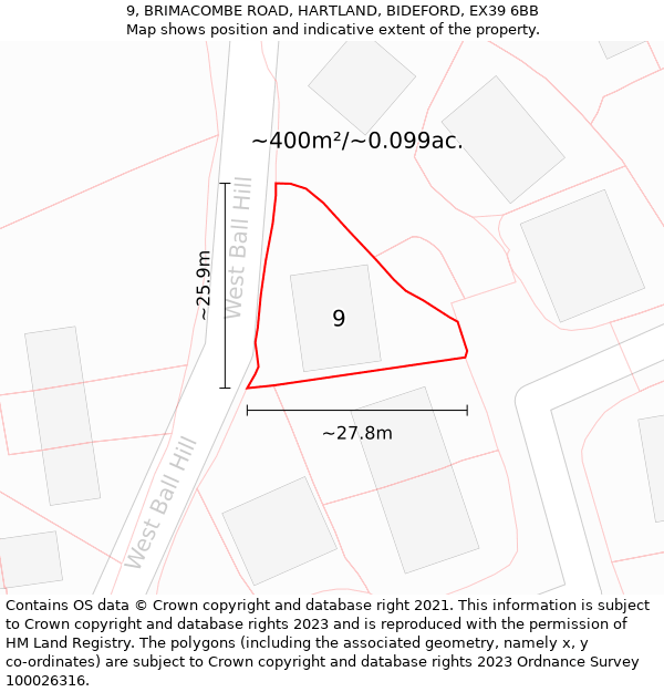 9, BRIMACOMBE ROAD, HARTLAND, BIDEFORD, EX39 6BB: Plot and title map