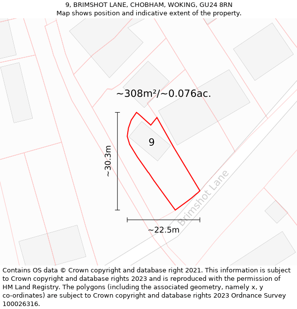 9, BRIMSHOT LANE, CHOBHAM, WOKING, GU24 8RN: Plot and title map