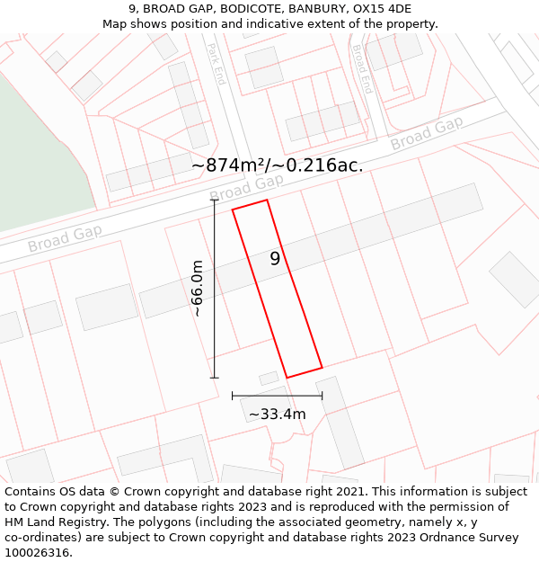 9, BROAD GAP, BODICOTE, BANBURY, OX15 4DE: Plot and title map