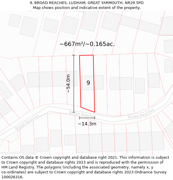 9, BROAD REACHES, LUDHAM, GREAT YARMOUTH, NR29 5PD: Plot and title map