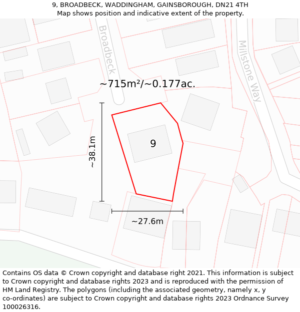 9, BROADBECK, WADDINGHAM, GAINSBOROUGH, DN21 4TH: Plot and title map