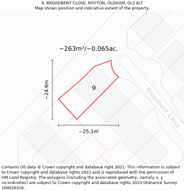 9, BROADBENT CLOSE, ROYTON, OLDHAM, OL2 6LT: Plot and title map