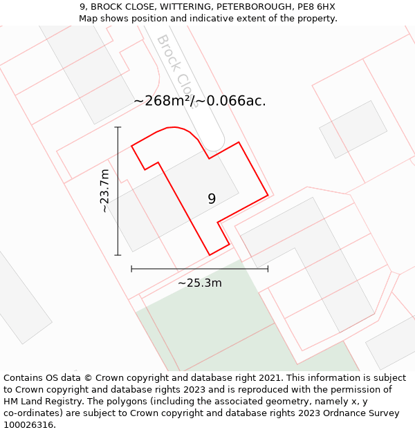 9, BROCK CLOSE, WITTERING, PETERBOROUGH, PE8 6HX: Plot and title map