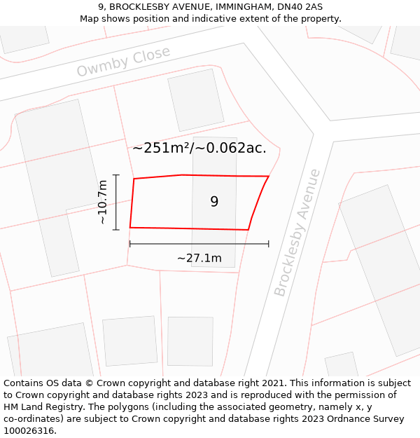 9, BROCKLESBY AVENUE, IMMINGHAM, DN40 2AS: Plot and title map