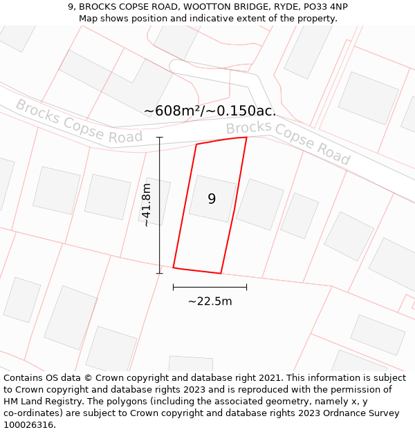 9, BROCKS COPSE ROAD, WOOTTON BRIDGE, RYDE, PO33 4NP: Plot and title map