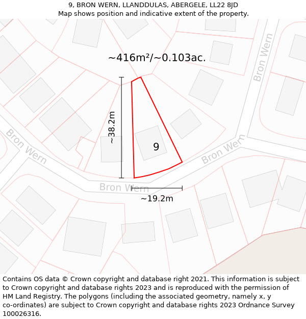 9, BRON WERN, LLANDDULAS, ABERGELE, LL22 8JD: Plot and title map