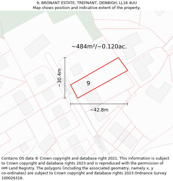 9, BRONANT ESTATE, TREFNANT, DENBIGH, LL16 4UU: Plot and title map