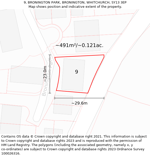 9, BRONINGTON PARK, BRONINGTON, WHITCHURCH, SY13 3EP: Plot and title map