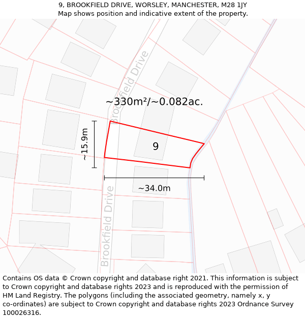 9, BROOKFIELD DRIVE, WORSLEY, MANCHESTER, M28 1JY: Plot and title map