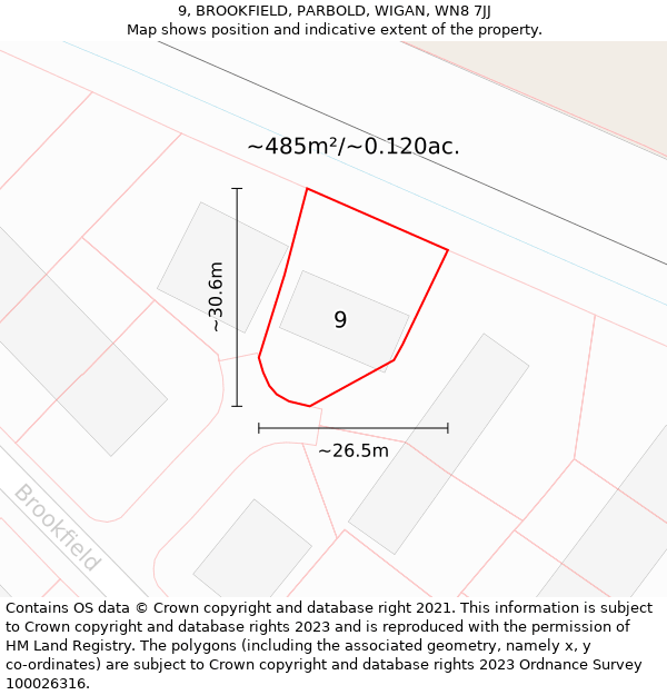 9, BROOKFIELD, PARBOLD, WIGAN, WN8 7JJ: Plot and title map