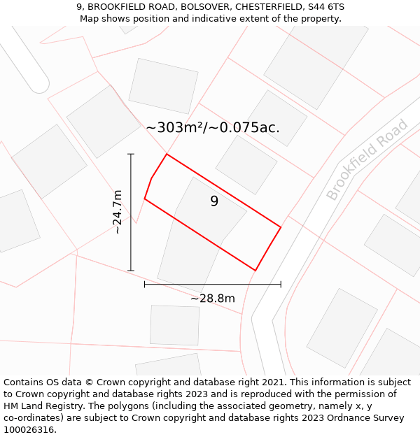 9, BROOKFIELD ROAD, BOLSOVER, CHESTERFIELD, S44 6TS: Plot and title map