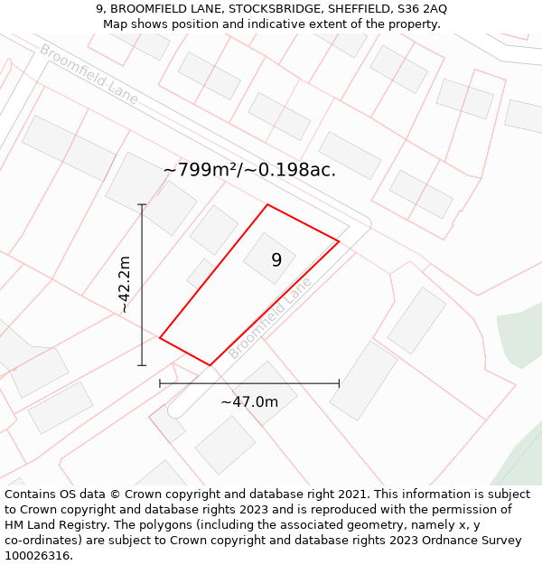 9, BROOMFIELD LANE, STOCKSBRIDGE, SHEFFIELD, S36 2AQ: Plot and title map