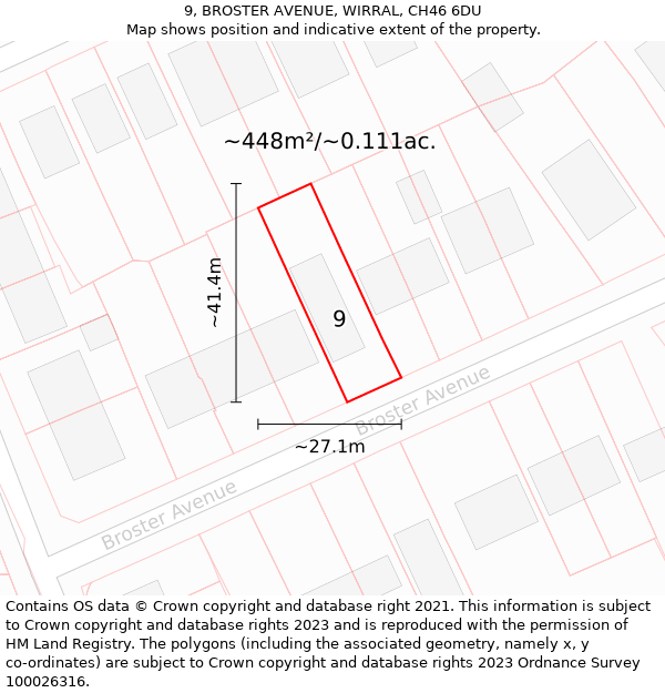 9, BROSTER AVENUE, WIRRAL, CH46 6DU: Plot and title map