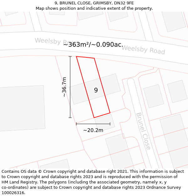 9, BRUNEL CLOSE, GRIMSBY, DN32 9FE: Plot and title map