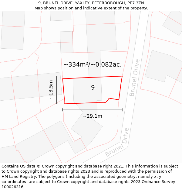 9, BRUNEL DRIVE, YAXLEY, PETERBOROUGH, PE7 3ZN: Plot and title map