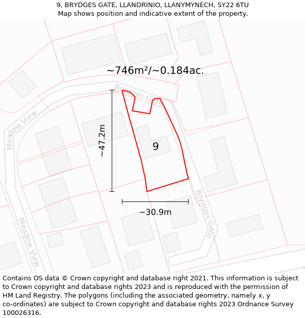 9, BRYDGES GATE, LLANDRINIO, LLANYMYNECH, SY22 6TU: Plot and title map