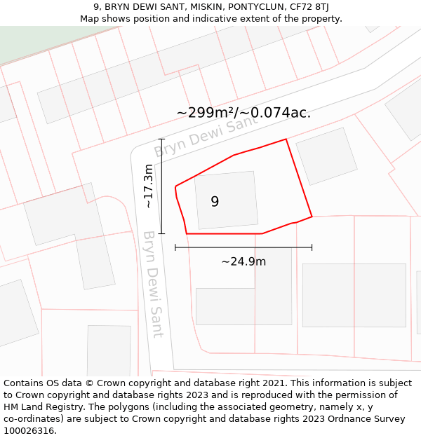 9, BRYN DEWI SANT, MISKIN, PONTYCLUN, CF72 8TJ: Plot and title map