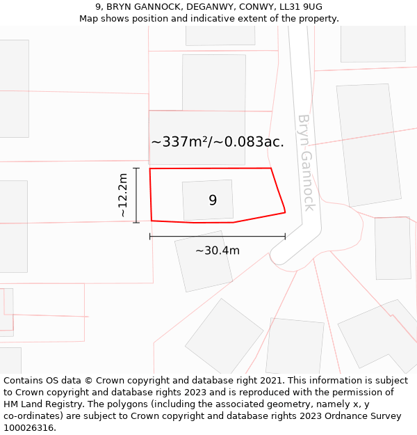 9, BRYN GANNOCK, DEGANWY, CONWY, LL31 9UG: Plot and title map