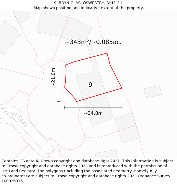 9, BRYN GLAS, OSWESTRY, SY11 2JH: Plot and title map