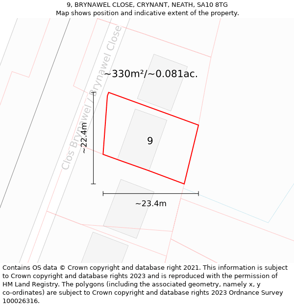 9, BRYNAWEL CLOSE, CRYNANT, NEATH, SA10 8TG: Plot and title map