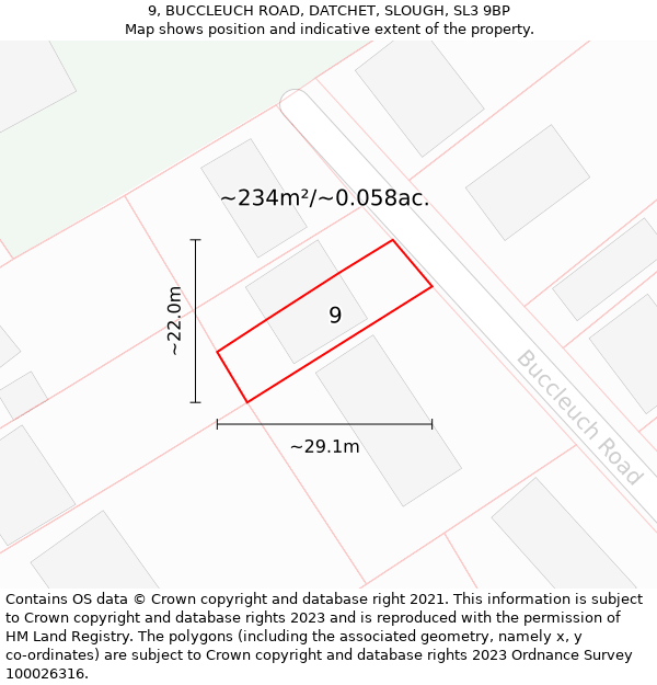 9, BUCCLEUCH ROAD, DATCHET, SLOUGH, SL3 9BP: Plot and title map