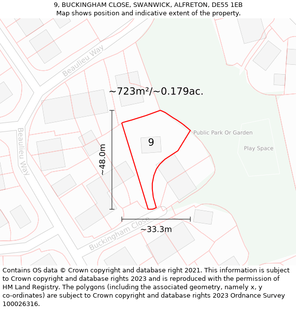 9, BUCKINGHAM CLOSE, SWANWICK, ALFRETON, DE55 1EB: Plot and title map