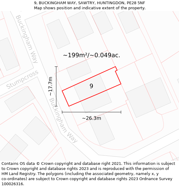 9, BUCKINGHAM WAY, SAWTRY, HUNTINGDON, PE28 5NF: Plot and title map