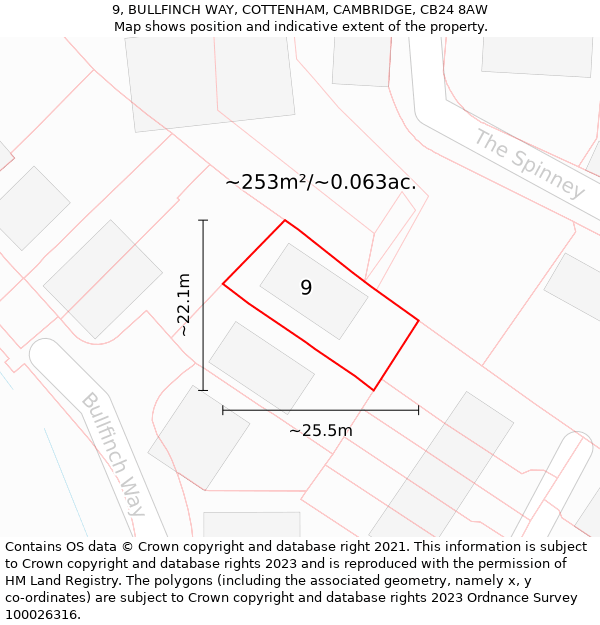 9, BULLFINCH WAY, COTTENHAM, CAMBRIDGE, CB24 8AW: Plot and title map