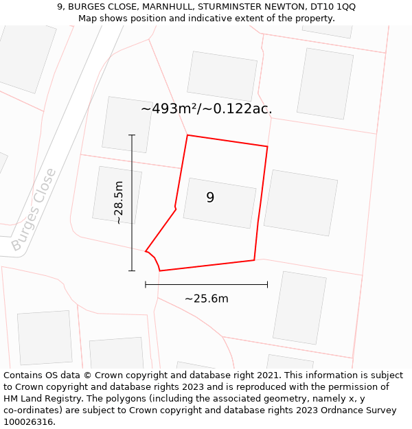 9, BURGES CLOSE, MARNHULL, STURMINSTER NEWTON, DT10 1QQ: Plot and title map