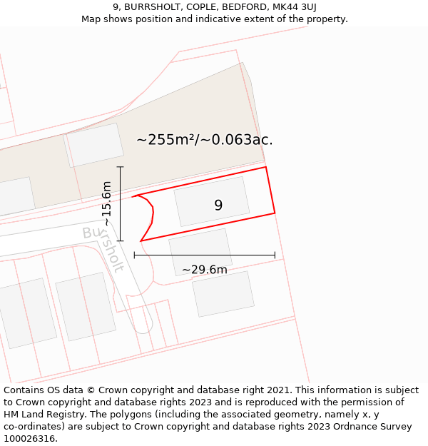 9, BURRSHOLT, COPLE, BEDFORD, MK44 3UJ: Plot and title map