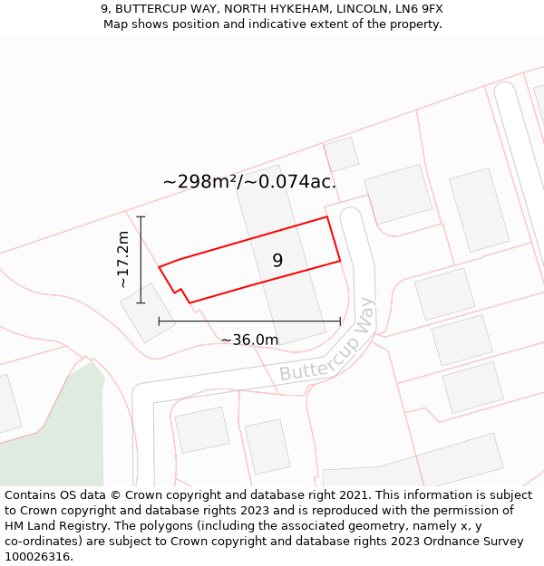 9, BUTTERCUP WAY, NORTH HYKEHAM, LINCOLN, LN6 9FX: Plot and title map