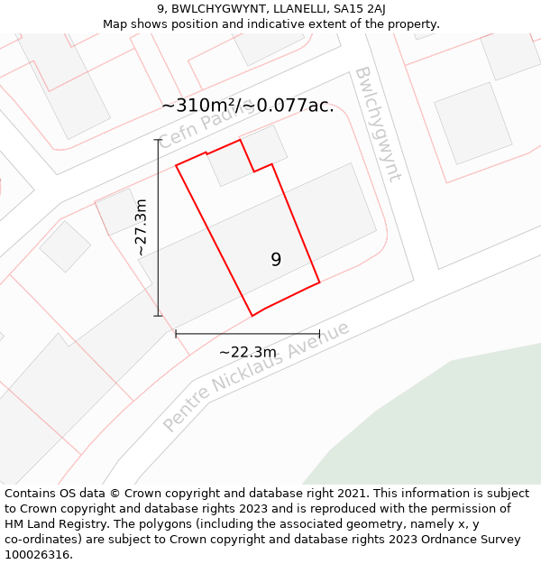 9, BWLCHYGWYNT, LLANELLI, SA15 2AJ: Plot and title map