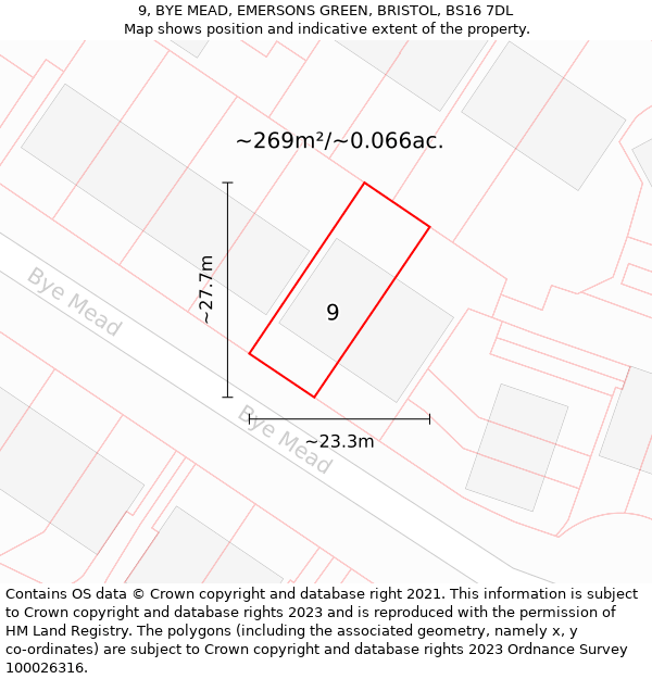 9, BYE MEAD, EMERSONS GREEN, BRISTOL, BS16 7DL: Plot and title map