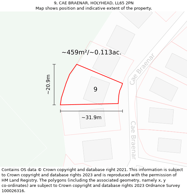 9, CAE BRAENAR, HOLYHEAD, LL65 2PN: Plot and title map