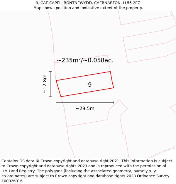 9, CAE CAPEL, BONTNEWYDD, CAERNARFON, LL55 2EZ: Plot and title map