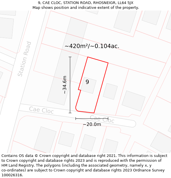 9, CAE CLOC, STATION ROAD, RHOSNEIGR, LL64 5JX: Plot and title map