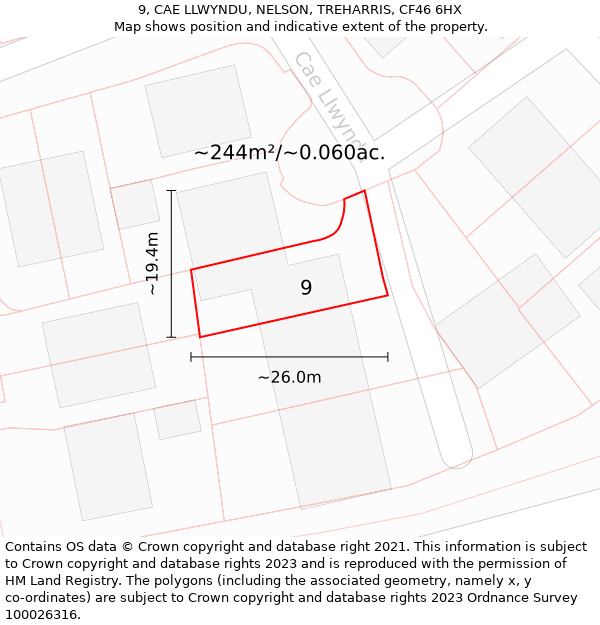 9, CAE LLWYNDU, NELSON, TREHARRIS, CF46 6HX: Plot and title map