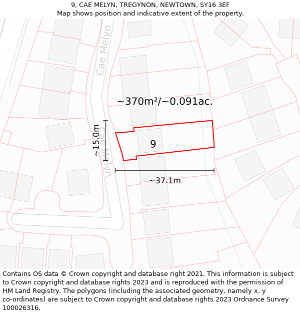 9, CAE MELYN, TREGYNON, NEWTOWN, SY16 3EF: Plot and title map