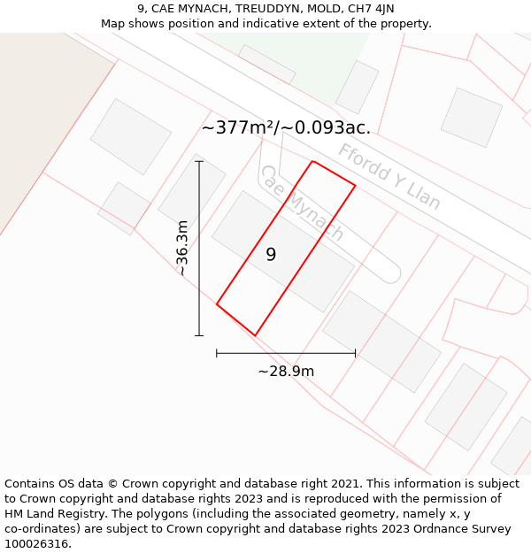 9, CAE MYNACH, TREUDDYN, MOLD, CH7 4JN: Plot and title map