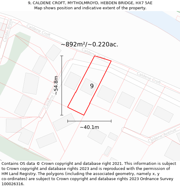 9, CALDENE CROFT, MYTHOLMROYD, HEBDEN BRIDGE, HX7 5AE: Plot and title map