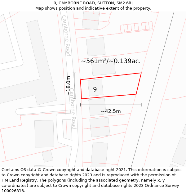 9, CAMBORNE ROAD, SUTTON, SM2 6RJ: Plot and title map