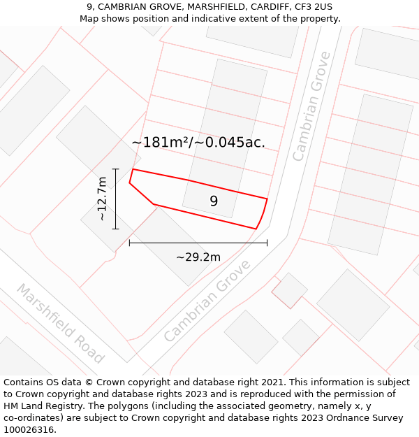 9, CAMBRIAN GROVE, MARSHFIELD, CARDIFF, CF3 2US: Plot and title map