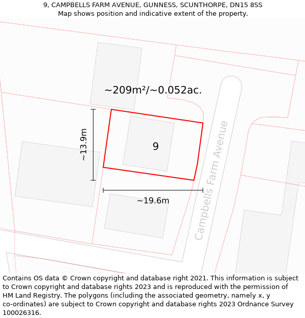 9, CAMPBELLS FARM AVENUE, GUNNESS, SCUNTHORPE, DN15 8SS: Plot and title map