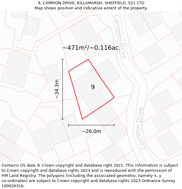 9, CAMPION DRIVE, KILLAMARSH, SHEFFIELD, S21 1TG: Plot and title map